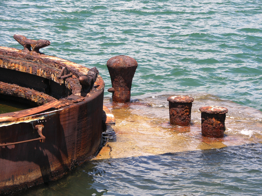 Rusted remains of USS Arizona, Pearl Harbor, Hawaii.