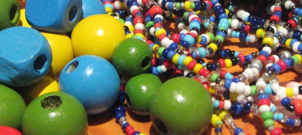 Bright colours...beads and more beads.
