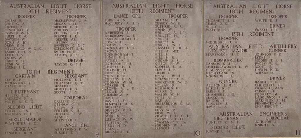 10th Regiment Australian Light Horse panel at Lone Pine Memorial and Cemetery.